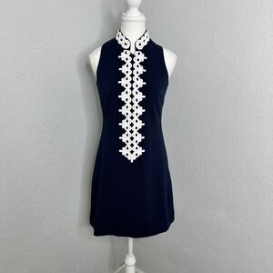Lilly Pulitzer Callista Shift Dress true‎ navy with white embroidered lace XS